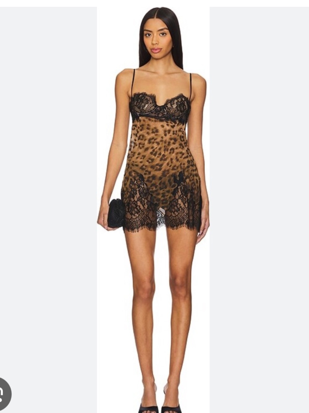 REVOLVE Leopard Print Lace Trim Mini Dress in Black and Brown